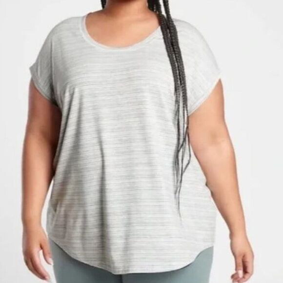 Athleta Stratus Breezy Striped Tee T-Shirt Gray White Plus Size 2X Stretch Modal - Picture 1 of 6